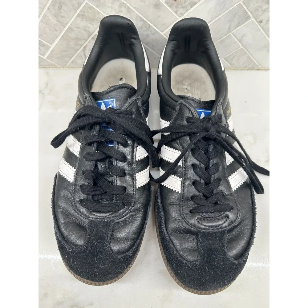 Adidas Samba‎ OG Sneakers Mens Size US 4 Black Leather Classic Lace Up Shoes